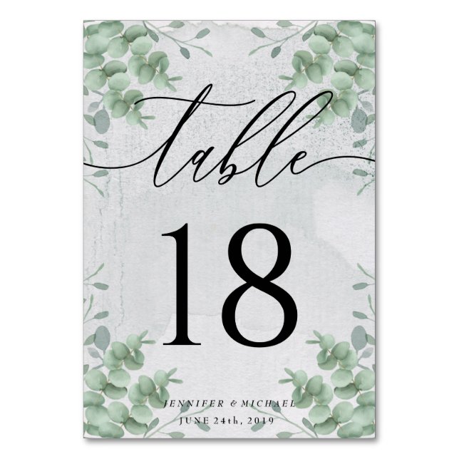 Eucalyptus Clean Simple Seat Plan Modern Signature Table Number (Front)