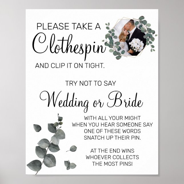 Eucalyptus Clothespin bridal shower game sign (Front)
