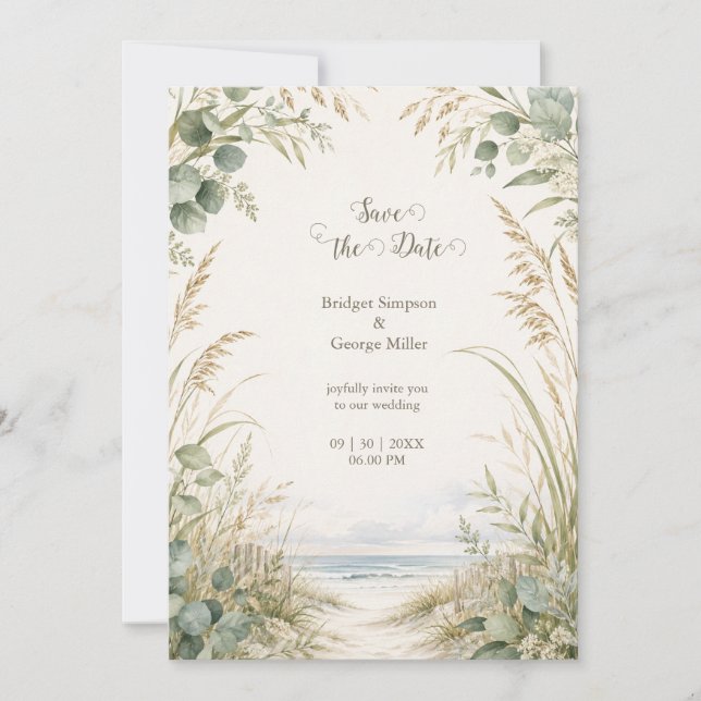 Eucalyptus Coastal cape cod destination Wedding Invitation (Front)
