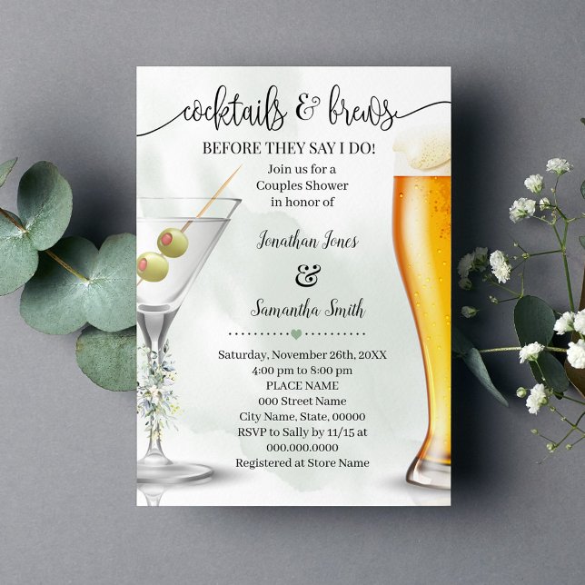 Eucalyptus Cocktails & Brews Couples Shower Invitation (Creator Uploaded)