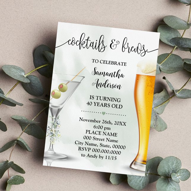 Eucalyptus Cocktails & Brews Couples Shower Invitation (Creator Uploaded)