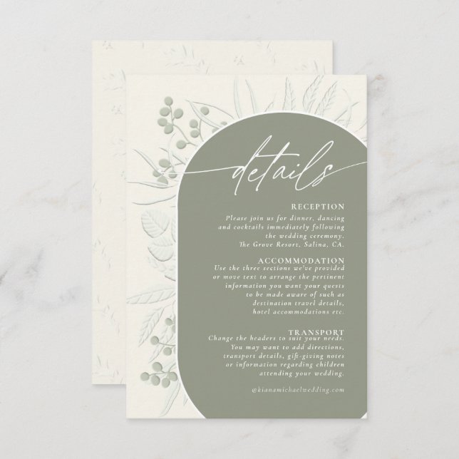 Eucalyptus Colour Tones Wedding Details Grn ID901 Enclosure Card (Front/Back)