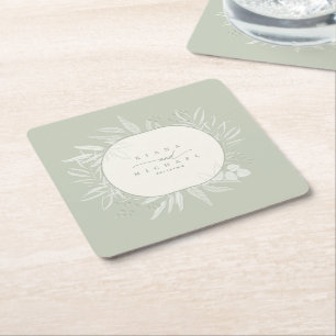 Eucalyptus Colour Tones Wreath Ivory ID901 Square Paper Coaster