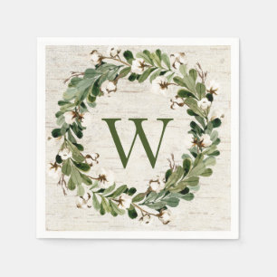Eucalyptus & Cotton Birch Wreath Monogram Napkin