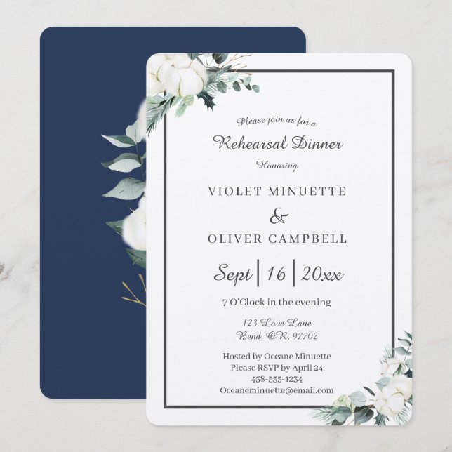 Eucalyptus Cotton | Felt Ecru v2 Rehearsal Dinner Invitation (Front/Back)
