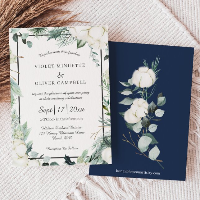 Eucalyptus Cotton | Felt Ecru Wedding Invitation (Creator Uploaded)