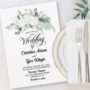 Eucalyptus Cotton Flower Wedding Invitation