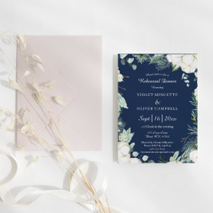 Eucalyptus Cotton   Navy Modern Rehearsal Dinner Invitation
