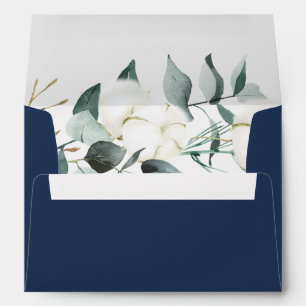 Eucalyptus Cotton   Navy Modern Wedding Invitation Envelope