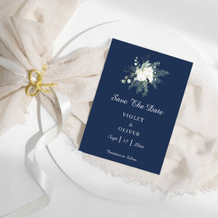 Eucalyptus Cotton   Navy Modern Wedding Save The Date