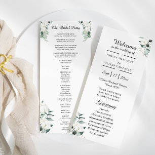 Eucalyptus Cotton   White Modern Bridal Party Flat Program