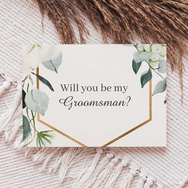Eucalyptus Cotton White Modern Groomsman Proposal Invitation (Creator Uploaded)