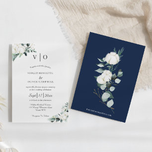  Eucalyptus Cotton   White Modern Monogram Wedding Invitation