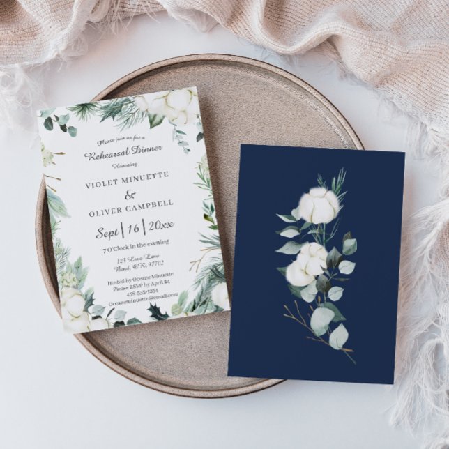Eucalyptus Cotton | White Modern Rehearsal Dinner Invitation (Creator Uploaded)