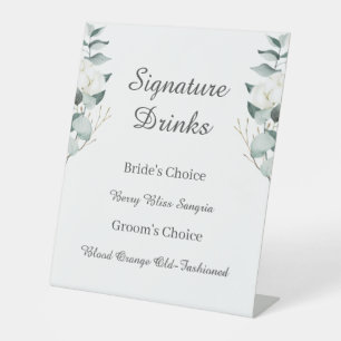 Eucalyptus Cotton White Modern Signature Drinks Pedestal Sign