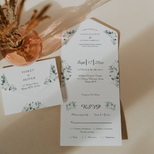 Eucalyptus Cotton   White Modern v2 All In One Invitation
