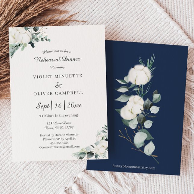 Eucalyptus Cotton White Modern v2 Rehearsal Dinner Invitation (Creator Uploaded)