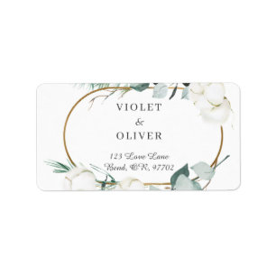 Eucalyptus Cotton   White Modern Wedding Address Label