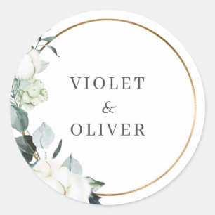 Eucalyptus Cotton White Modern Wedding Classic Round Sticker