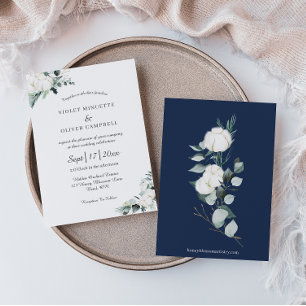Eucalyptus Cotton White Modern Wedding Invitation