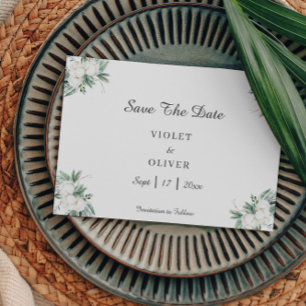 Eucalyptus Cotton White Modern Wedding Save The Date