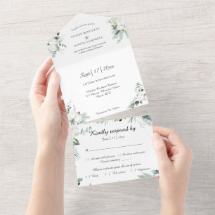 Eucalyptus Cotton White Modern White RSVP All In One Invitation