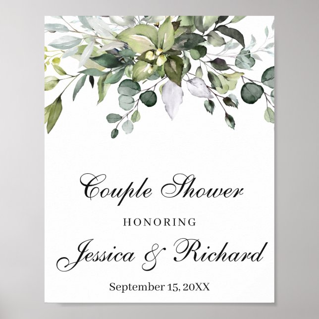 Eucalyptus Couple  Shower Welcome Poster Sign (Front)