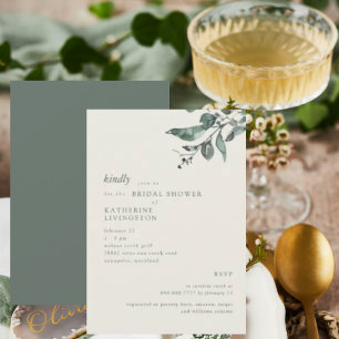 Eucalyptus Cream & Dark Green Modern Bridal Shower Invitation