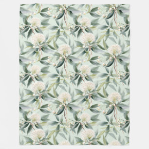 Eucalyptus Cream Sage Floral Fleece Throw Blanket