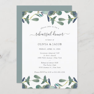 Eucalyptus Crest   Green Leaves Rehearsal Dinner Invitation