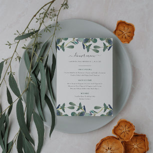 Eucalyptus Crest Green Leaves Watercolor Wedding Menu