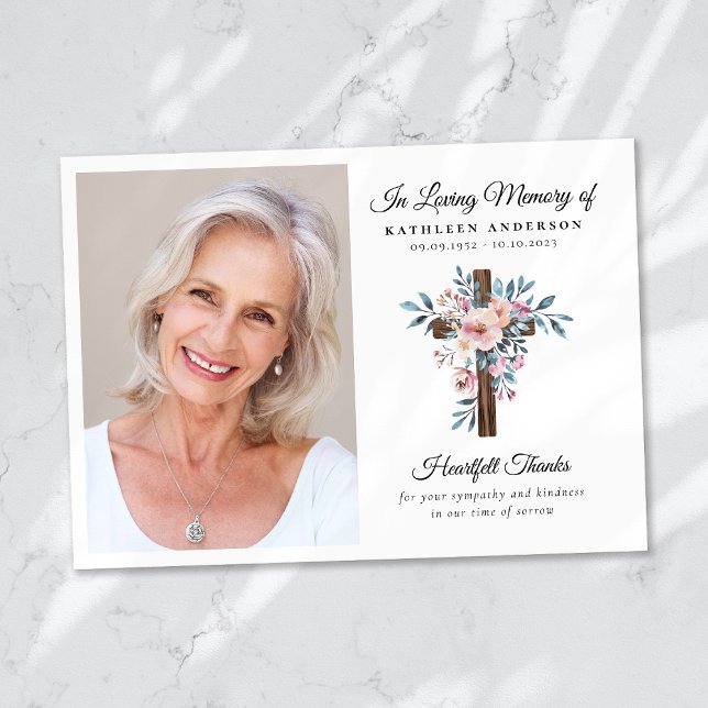 Eucalyptus Cross Funeral Memorial Thank You Card (Creator Uploaded)