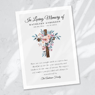 Eucalyptus Cross Funeral Memorial Thank You Card