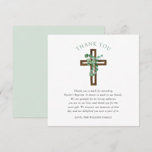 Eucalyptus Cross Modern Baptism Square Thank You Card