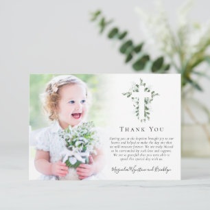 Eucalyptus Cross Photo Baptism  Thank You Card