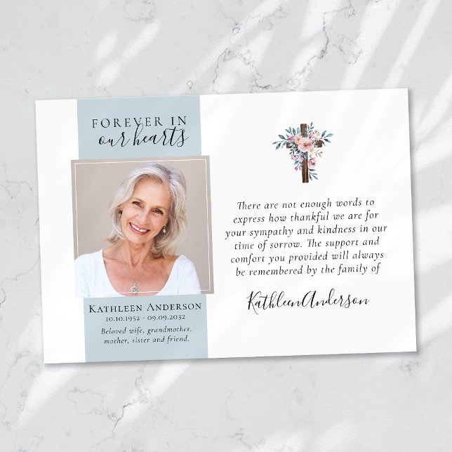 Eucalyptus Cross Photo Funeral Thank You Cards (Creator Uploaded)