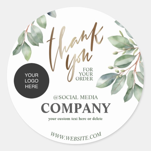 Eucalyptus custom Business Botanical Thank you Classic Round Sticker (Front)