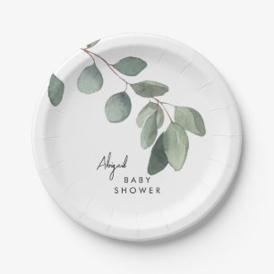 Eucalyptus Custom Name Baby Shower Paper Plate