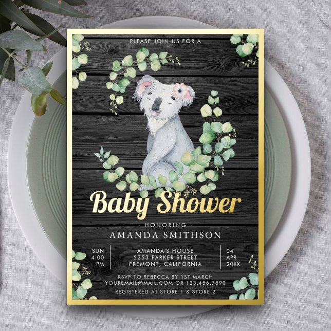 Eucalyptus Cute Koala Bear Wood Baby Shower Gold (Creator Uploaded)