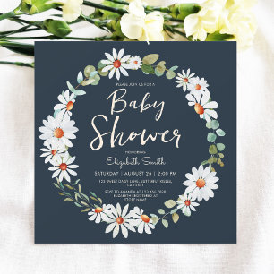 Eucalyptus & Daisy Navy Blue Baby Shower  Invitation