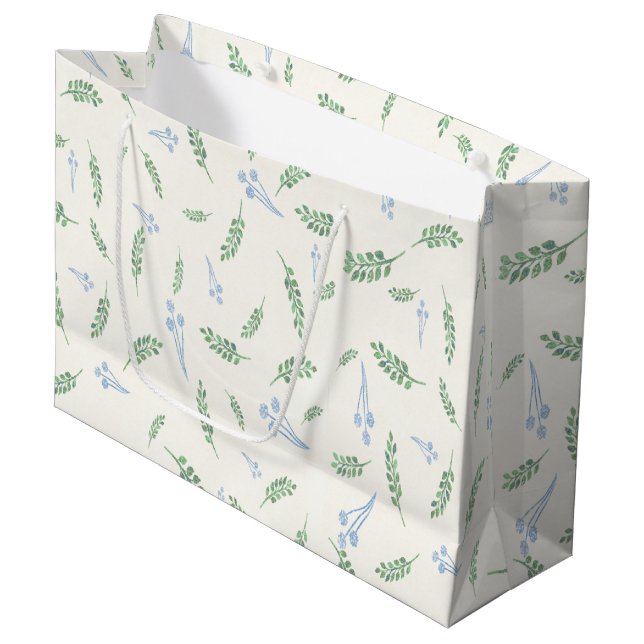 Eucalyptus & Dandelions Botanical Pattern Large Gift Bag (Front Angled)