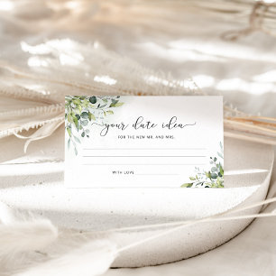 Eucalyptus Date night ideas. Date jar Enclosure Card