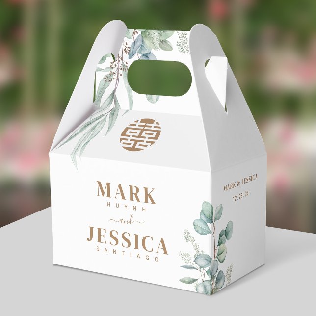 Eucalyptus Double Happiness Wedding Thank You Favour Box (Creator Uploaded)