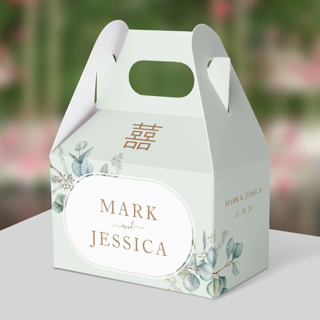 Eucalyptus Double Happiness Wedding Thank You Favour Box (Creator Uploaded)