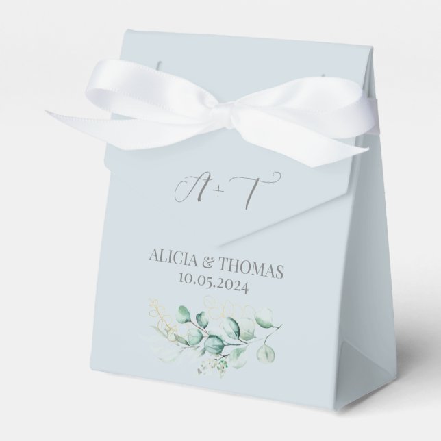 Eucalyptus Dusty Blue Botanical Initials Wedding  Favour Box (Front Side)