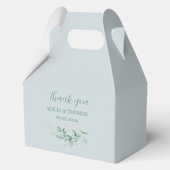 Eucalyptus Dusty Blue Botanical Wedding  Favour Box (Front)