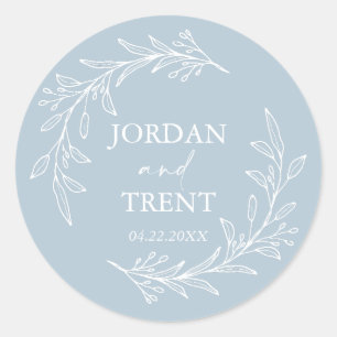 Eucalyptus Dusty Blue Custom Wedding Paper Coaster Classic Round Sticker
