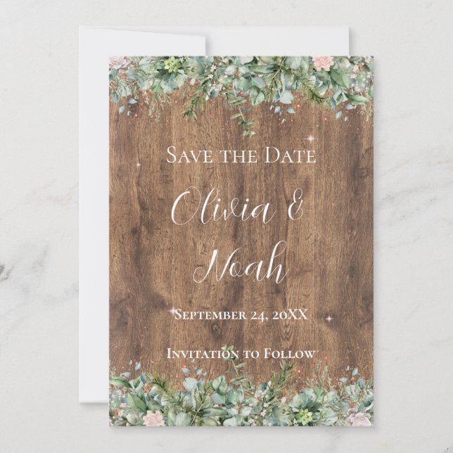 Eucalyptus Dusty Rose Save the Date | Greenery Invitation (Front)