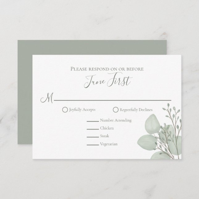Eucalyptus Elegant Greenery Foliage Leaves RSVP Card (Front/Back)