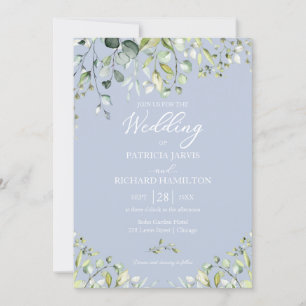 Eucalyptus Elegant Greenery Wedding Dusty Blue Invitation